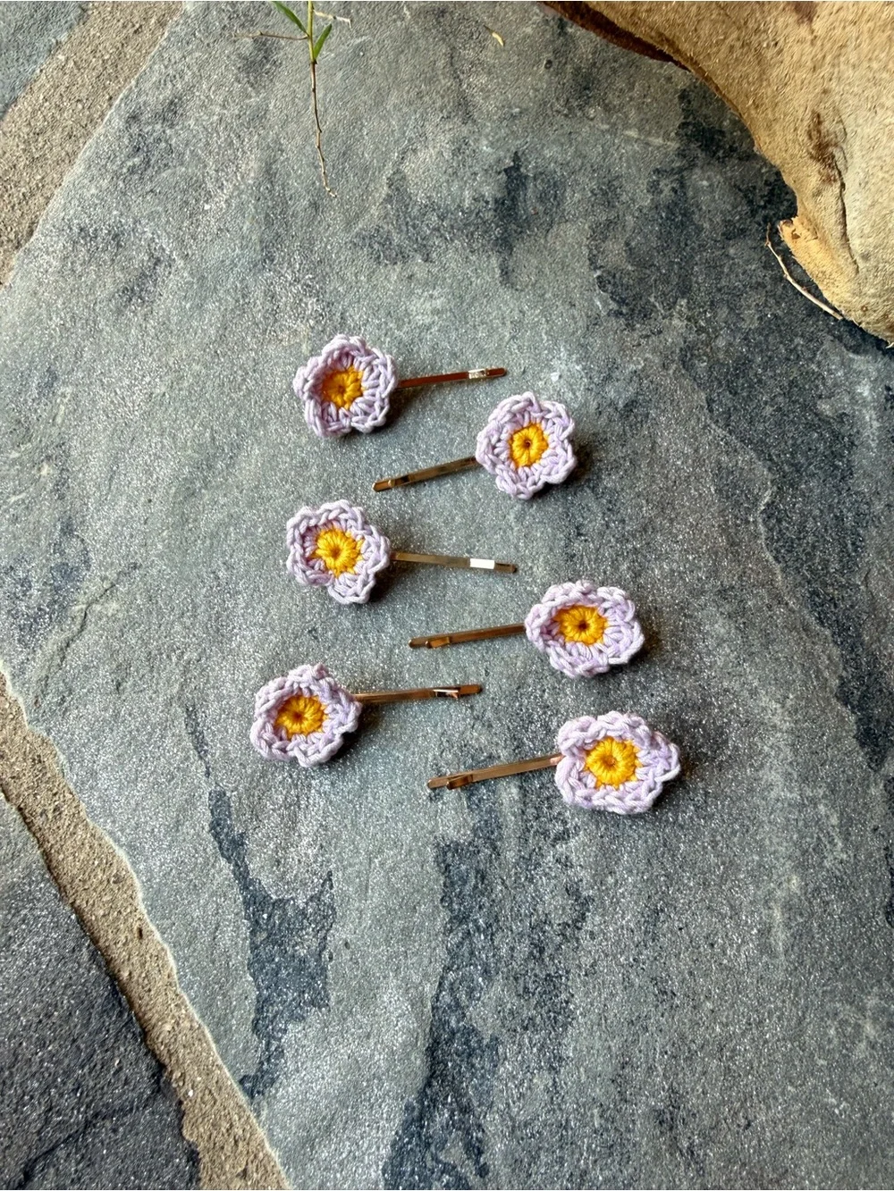 New🌟Free People-Summer Days Hair Clips-Sky Purple Crochet Daisy